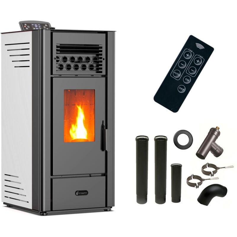 foto del prodotto sannover stufa a pellet ad aria anita da 10 kw bianco kit di raccordo per fumista