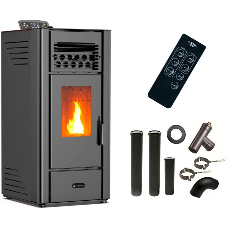 foto del prodotto sannover stufa a pellet ad aria anita da 10 kw nera kit di raccordo per fumista