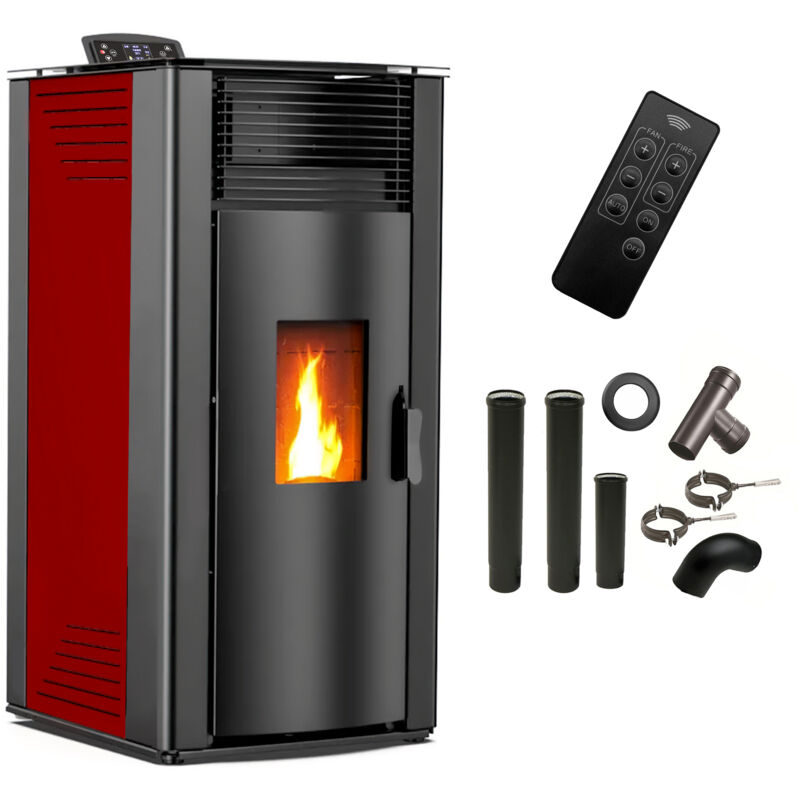 foto del prodotto sannover stufa a pellet ad aria anita da 15 kw bordeaux kit di raccordo per fumista