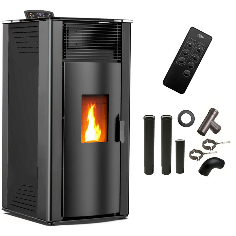 foto del prodotto sannover stufa a pellet ad aria anita da 15 kw nera kit di raccordo per fumista