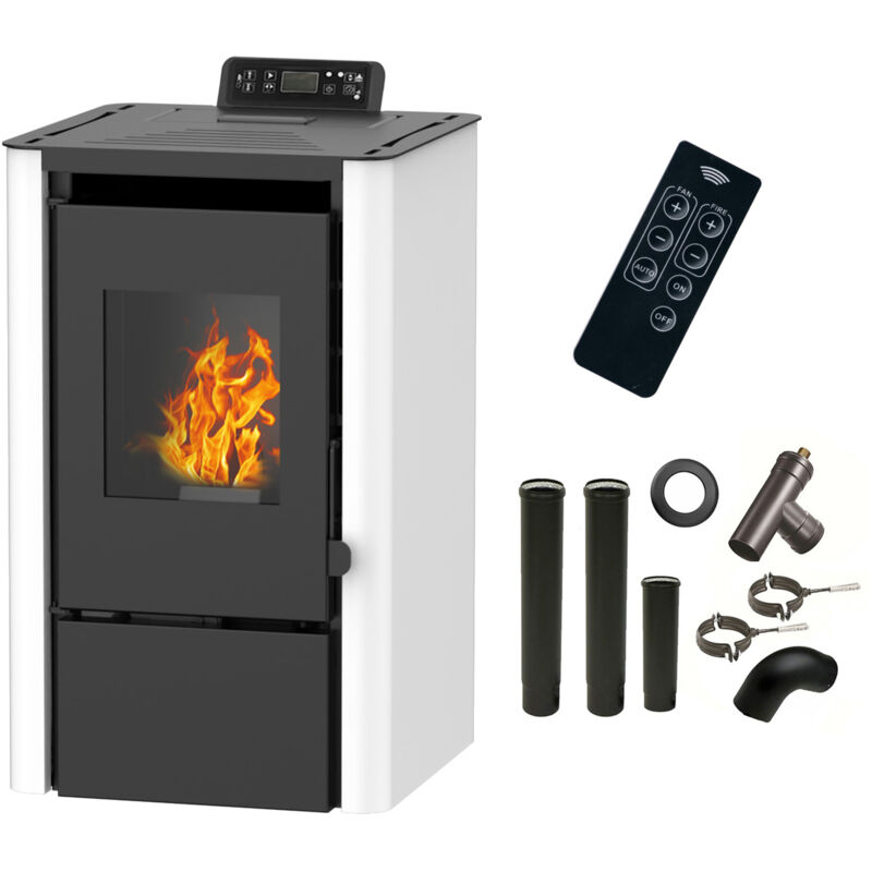 foto del prodotto sannover stufa a pellet ad aria anita da 7,6 kw bianco kit di raccordo per fumista