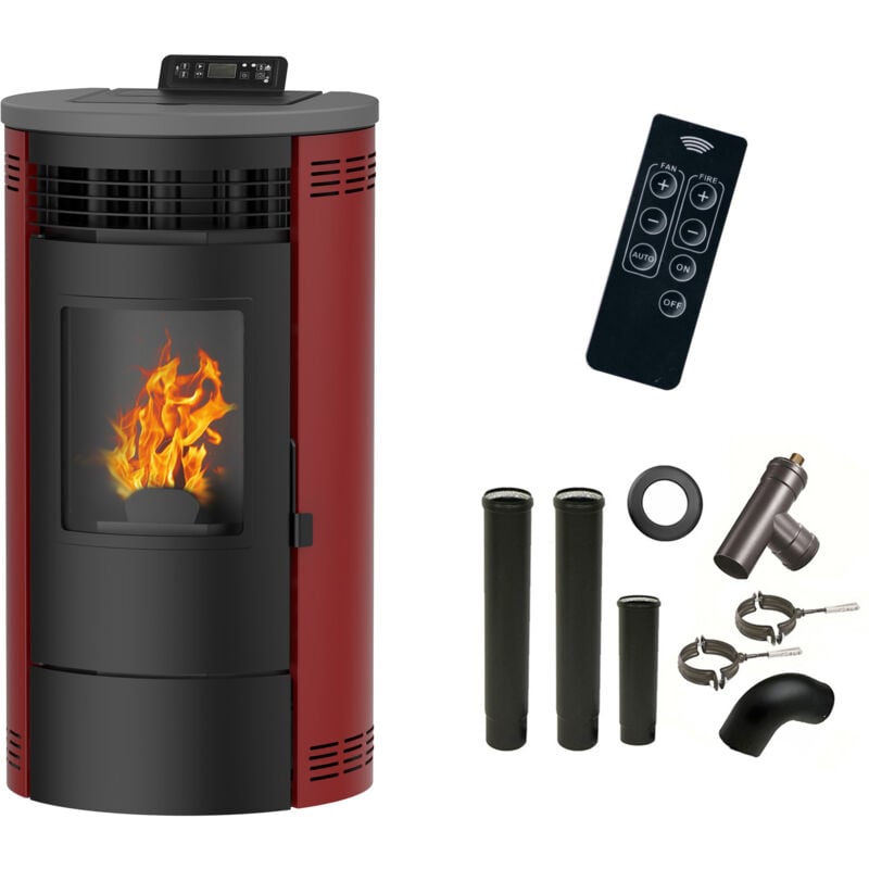 foto del prodotto sannover stufa a pellet flavia 9,5 kw bordeaux kit di installazione