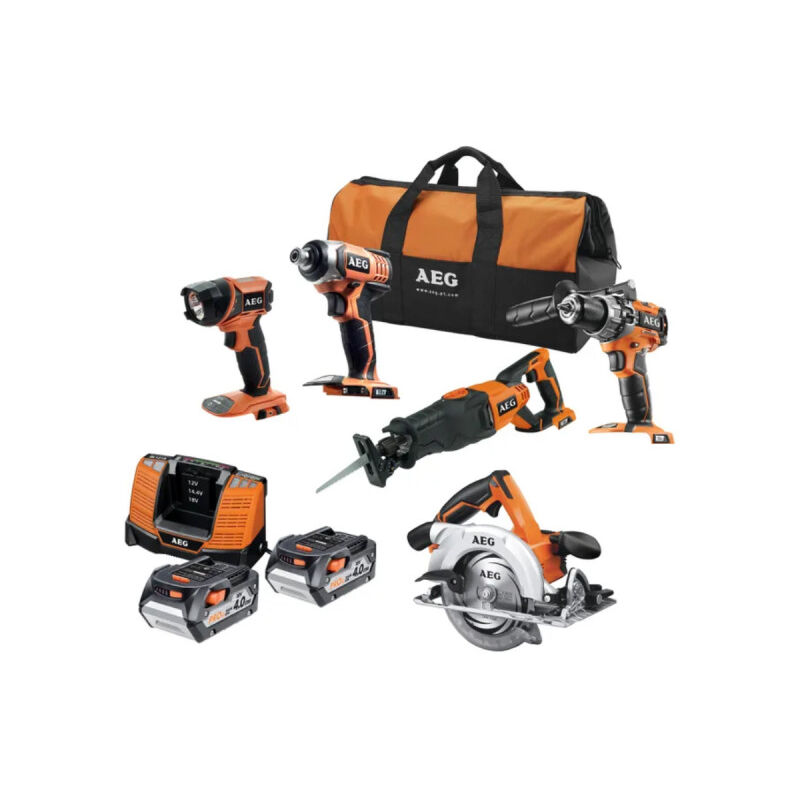 foto del prodotto sans marque confezione aeg artisan 5 utensili 18v 2 batterie 4,0ah caricabatterie jp18b5 li 402b