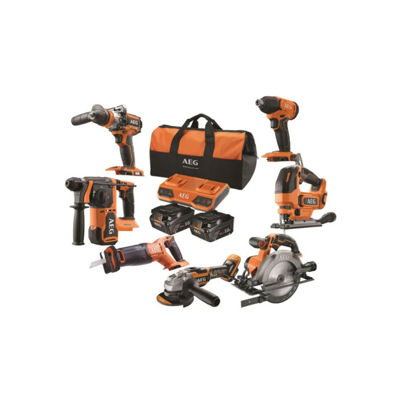 foto del prodotto sans marque confezione aeg artisan 7 utensili 18v 2 batterie 5,0ah caricabatterie jp18b6 502b