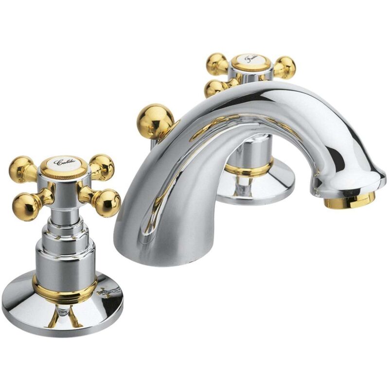 foto del prodotto sapho reitano rubinetteria antea miscelatore lavabo con scarico, installazione a 3 fori, cromo oro 3022