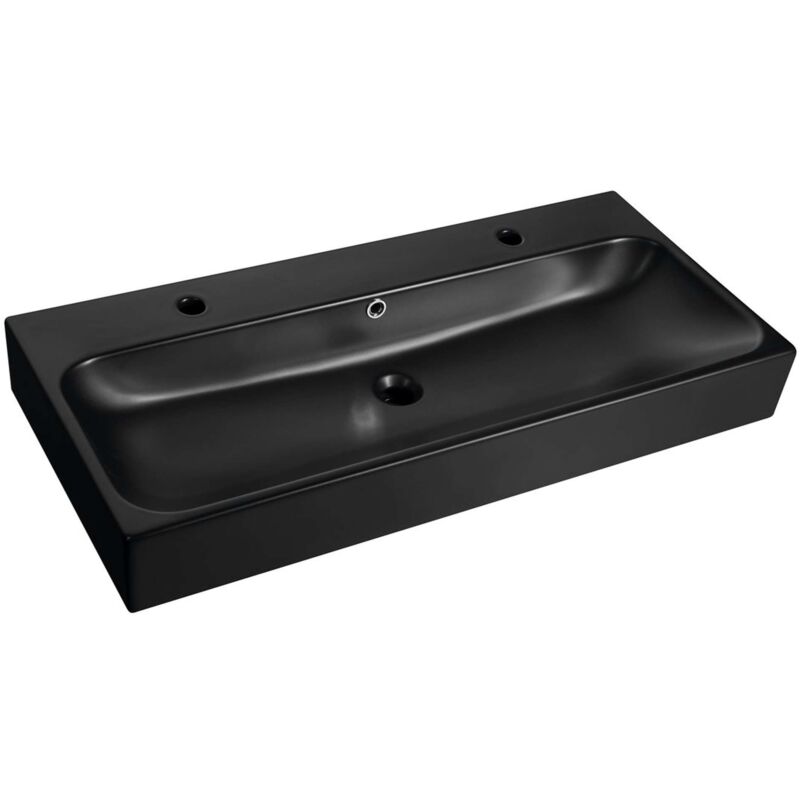 foto del prodotto sapho toridi lavabo a doppia vasca 101x47cm, con troppopieno, 2 fori per miscelatore, nero opaco tu0222b