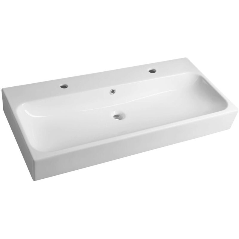 foto del prodotto sapho toridi lavabo doppio 101x47 cm, con troppopieno, 2 fori per rubinetto, bianco tu0222