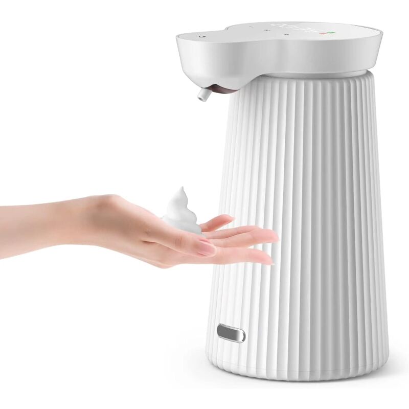foto del prodotto sapone automatico touchless da 17 once 500 ml, sapone in schiuma 3 livelli regolabili, display livello sapone, livello batteria, ora, promemoria