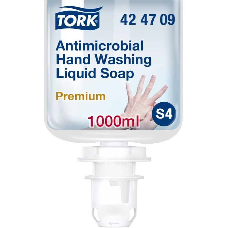 foto del prodotto sapone liquido antibatterico igienizzante mani s4, dermatologicamente testato, 1 1.000 ml, 424709 tork