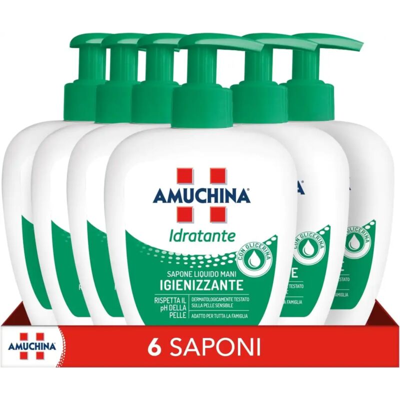 foto del prodotto sapone liquido idratante 250 ml, confezione da 6 pezzi amuchina