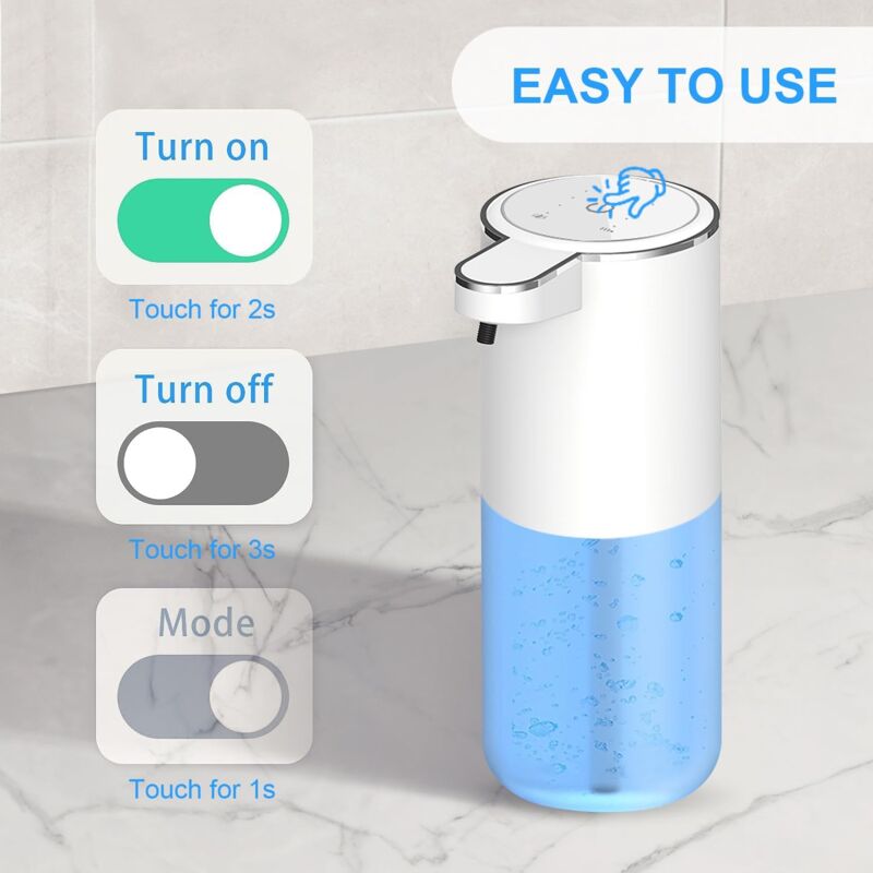 foto del prodotto sapone schiumogeno automatico sapone senza contatto sapone schiumogeno automatico ricaricabile tramite usb da 400 ml montaggio a parete con pompa