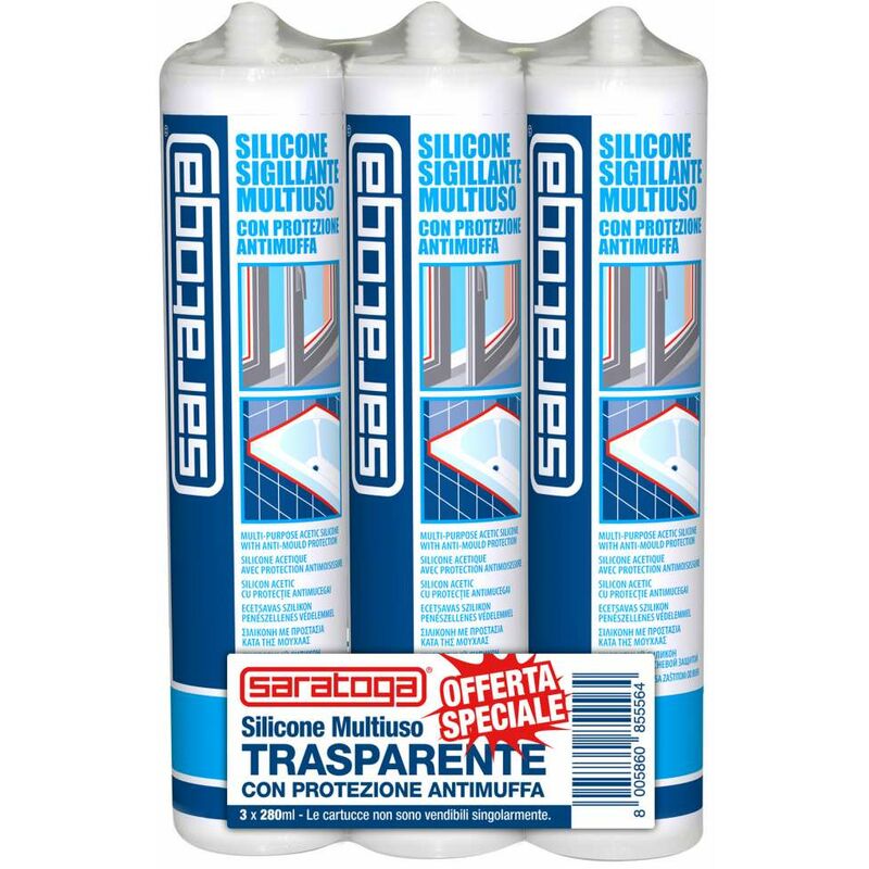 foto del prodotto saratoga sigillante silicone multiuso protezione antimuffa 3 x 280 ml