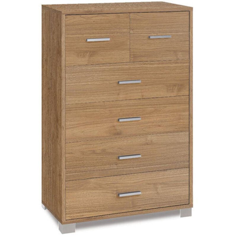 foto del prodotto sarmog - cassettiera noce con 6 cassetti in legno nobilitato.