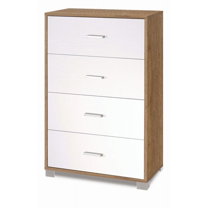 foto del prodotto sarmog - cassettiera noce e bianca con 4 cassetti in legno