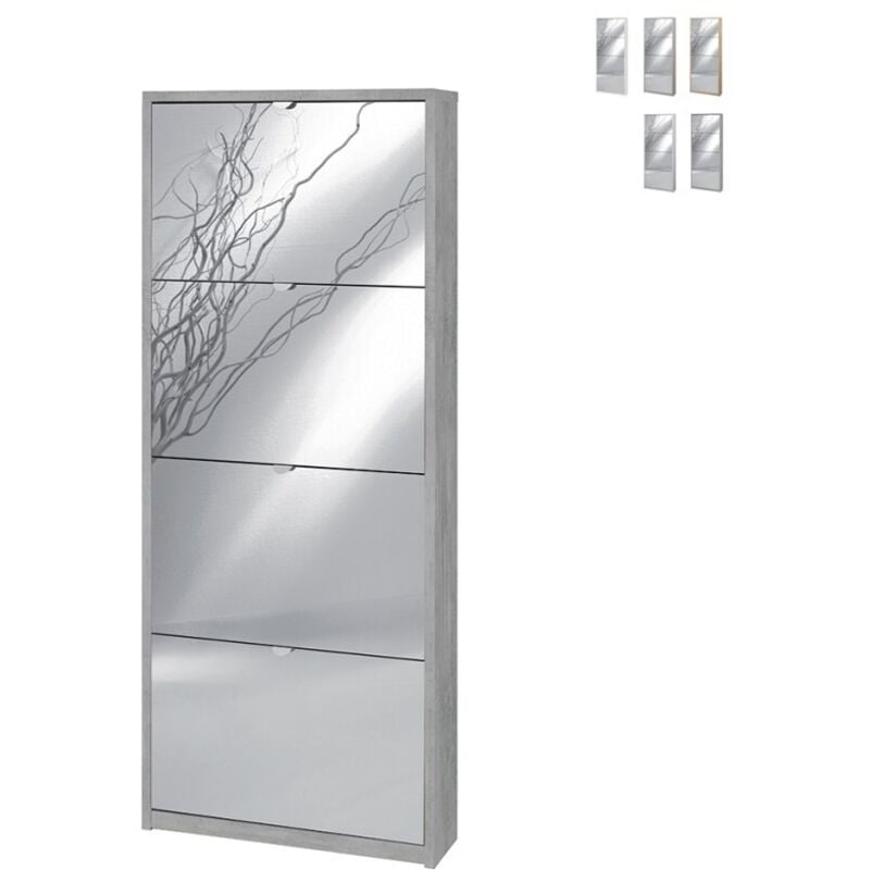 foto del prodotto sarmog - scarpiera grigia 4 ante a ribalta con specchio slim stretta salvaspazio ingresso