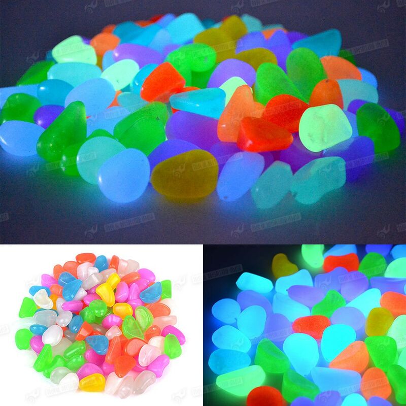 foto del prodotto sassi luminosi in resina fotoluminescente multicolor per arredo numero pezzi 100 sassolini