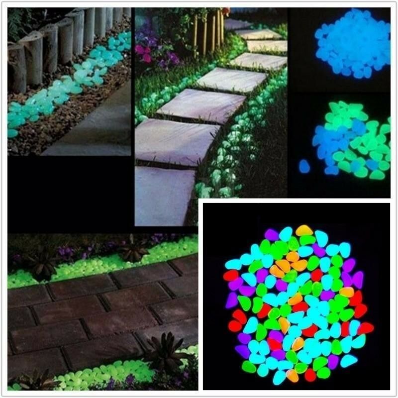 foto del prodotto sassi luminosi in resina fotoluminescente multicolor per arredo numero pezzi 50 sassolini