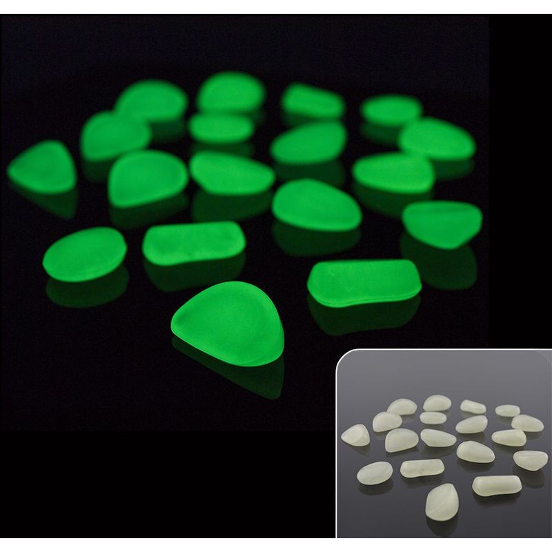 foto del prodotto sassolini luminosi in resina fotoluminescenti colore verde 50 100 pezzi numero pezzi 100 sassolini
