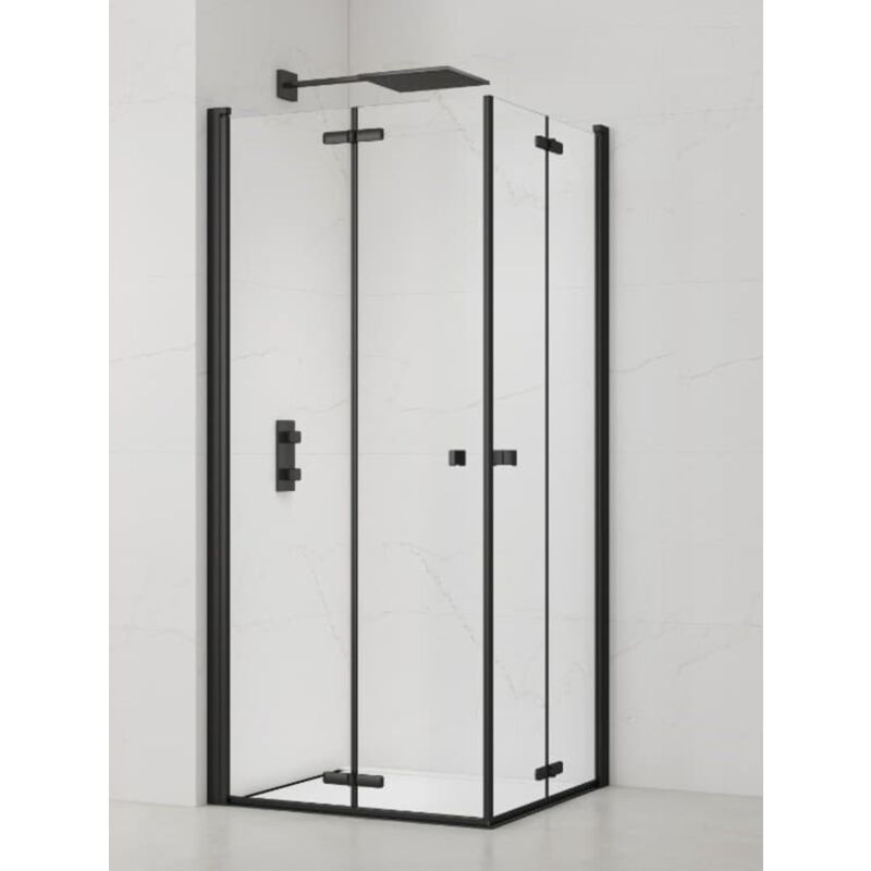foto del prodotto sat sk 90x90cm porta doccia angolare pieghevole anticalcare con profili neri opachi satsk9090c swiss aqua technologies