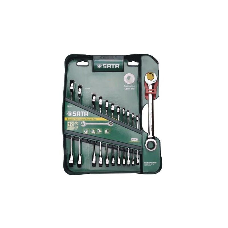 foto del prodotto sata st09066-02 set de chiavi a cricchetto doppie metriche de 12 pezzi, lucidate, 8 mm a 19 mm, con griglia de conservazione