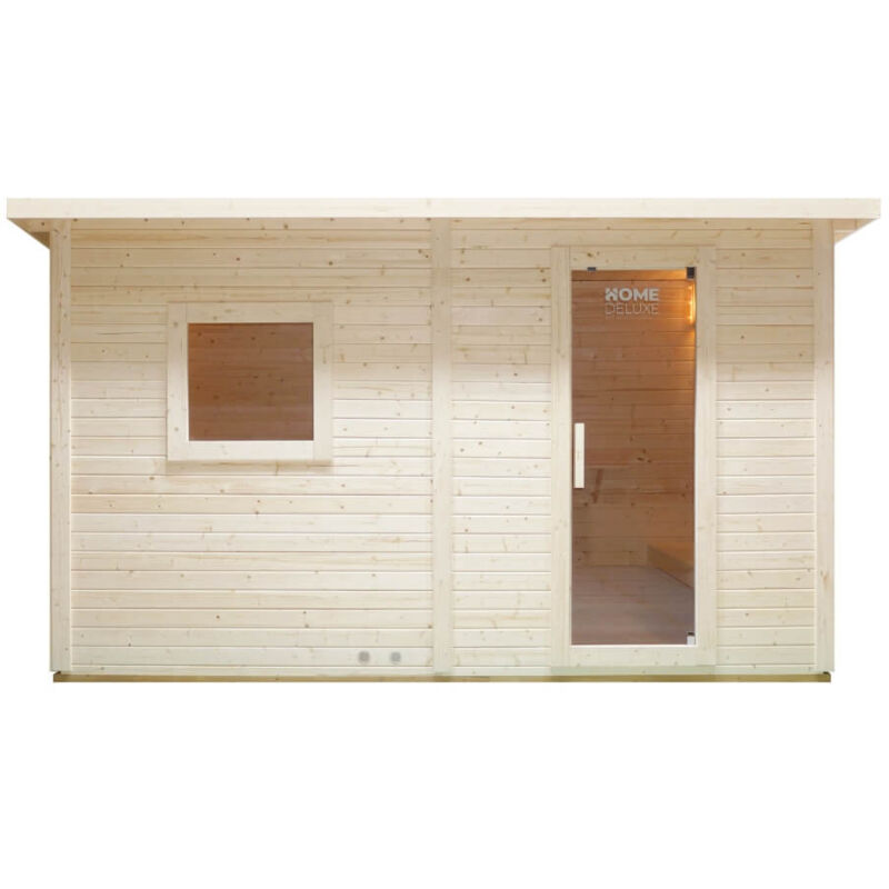 foto del prodotto sauna da esterno con anticamera talo xl 400 x 217 cm per 5 persone home deluxe