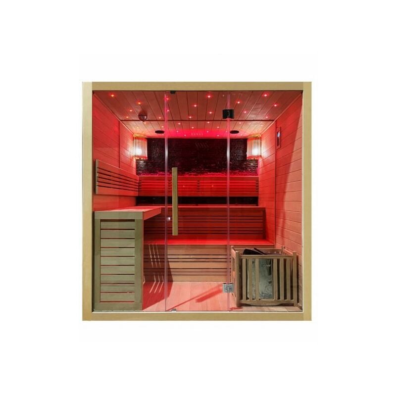 foto del prodotto sauna finlandese sei posti 200x180cm, cromoterapia, ozono, radio legno hemlock sicorage popilia