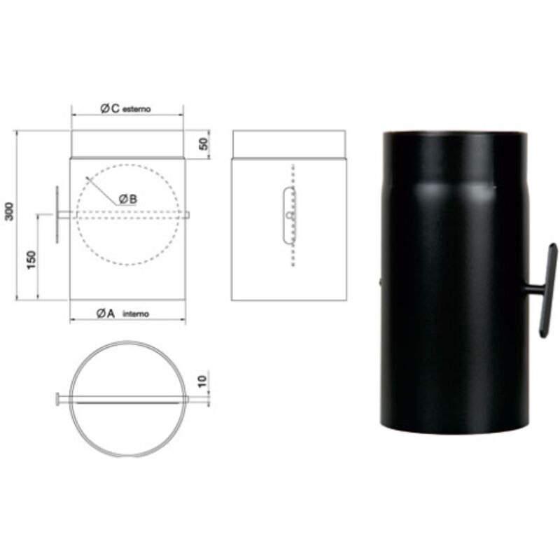 foto del prodotto save tubo con valvola acciaio 12 cm 120 mm lunghezza 30 cm spessore 2 mm