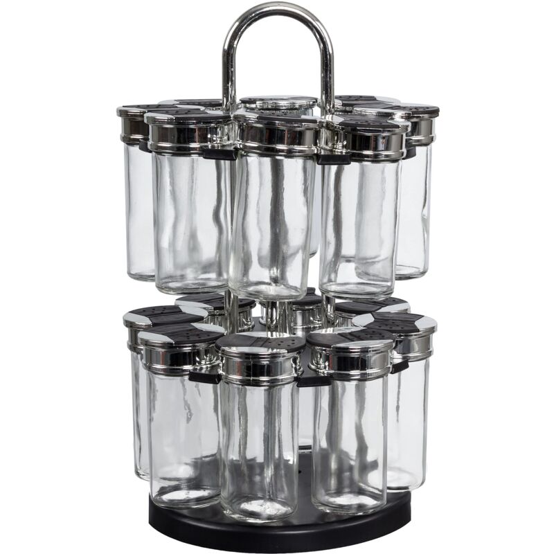 foto del prodotto saveur et degustation je cherche une idee kb5669 carosello per spezie a 2 piani, 16 barattoli, vetro plastica, chiaro nero, 31 x 16 cm