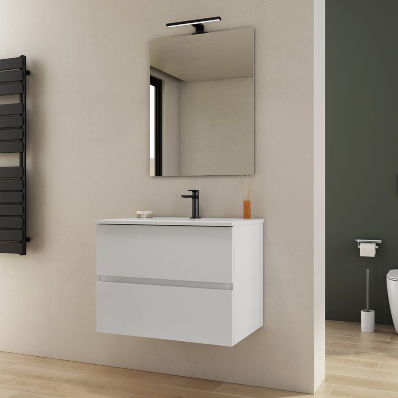 foto del prodotto savinidue composizione mobile da bagno ibiza bianco con lavabo e specchio 80 cm