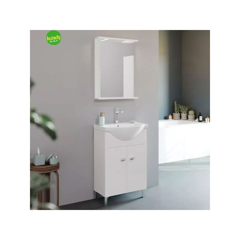 foto del prodotto savinidue mobile bagno a terra con specchiera e lavabo integrato modello nadia 65cm composizione completa savini due