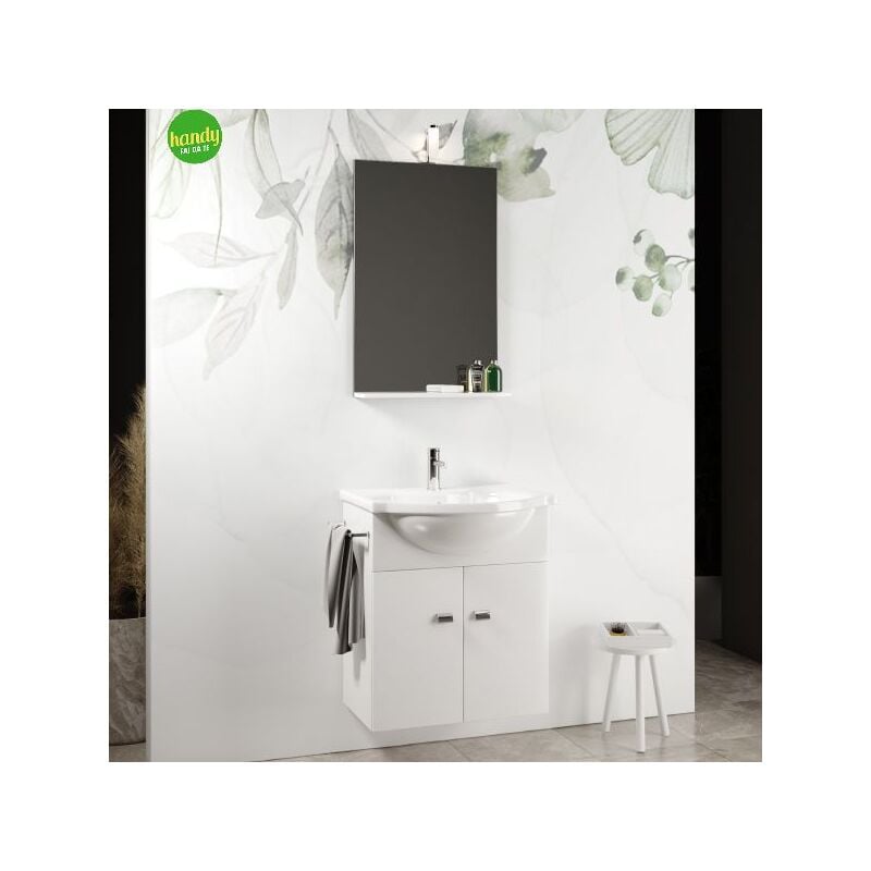 foto del prodotto savinidue mobile bagno sospeso con specchiera e lavabo integrato modello emma 60cm composizione completa bianco lucido savini due