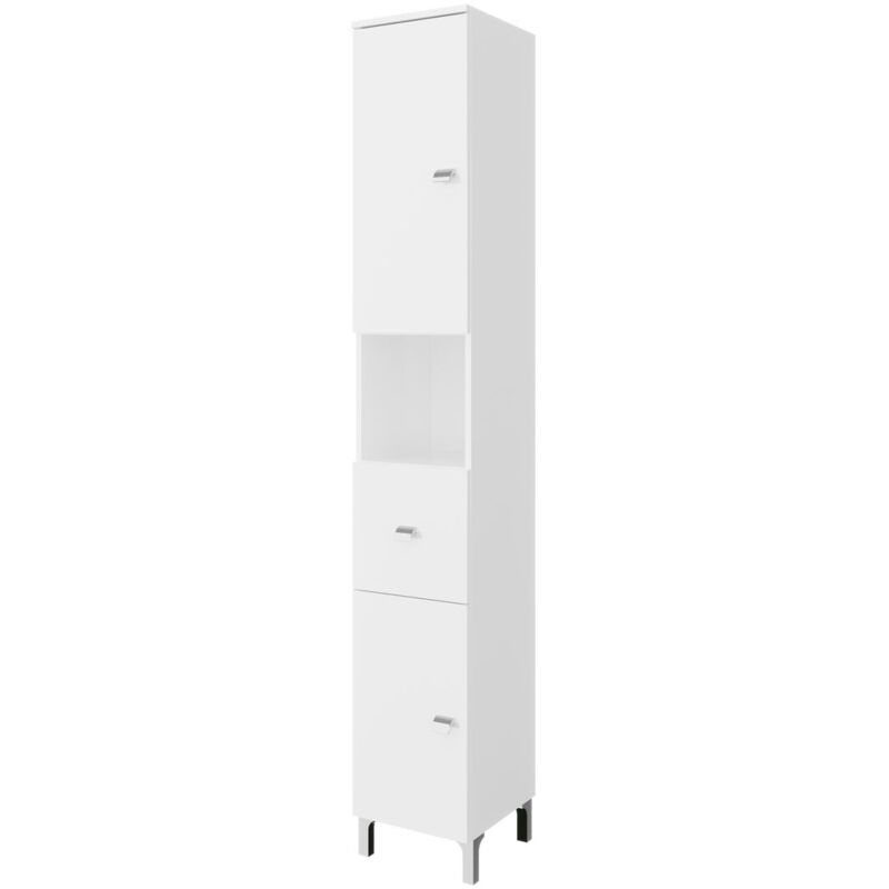 foto del prodotto savinidue - mobile colonna bagno alto 2 ante 1 cassetto desig moderno bianco