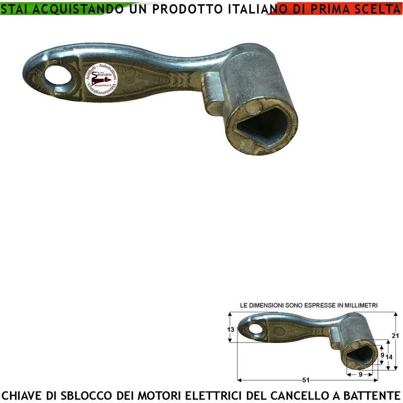 foto del prodotto sblocco emergenza chiave in fusione di alluminio necessaria per sbloccare i motori elettrici autobloccanti utilizzati per automatizzare cancelli ad
