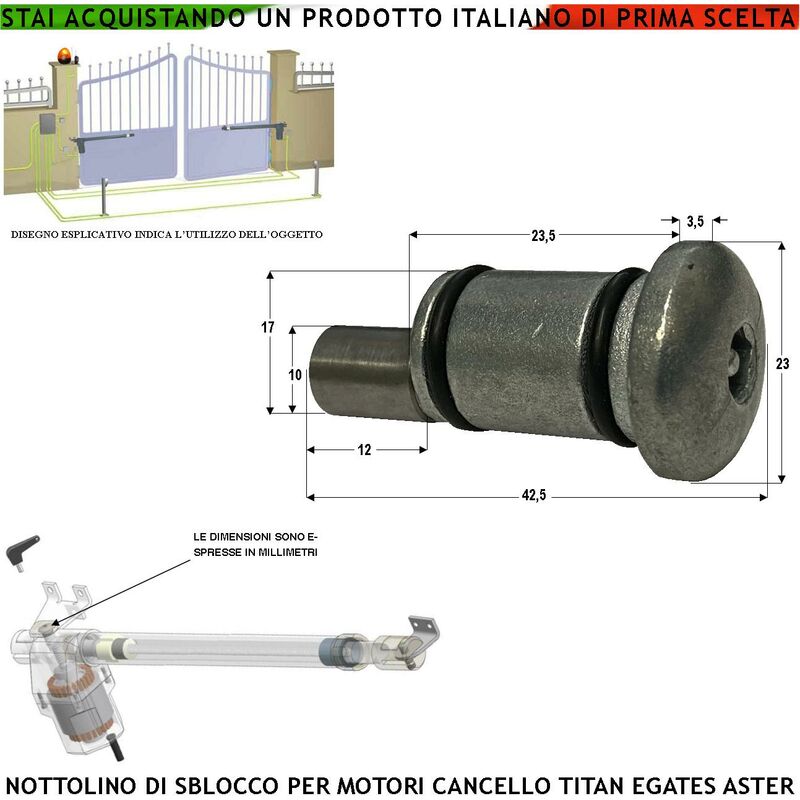 foto del prodotto sblocco emergenza motore cancello titan aster mover mpc e-gates linear nottolino in alluminio pressofufo con foro esagonale inserimento chiave forata