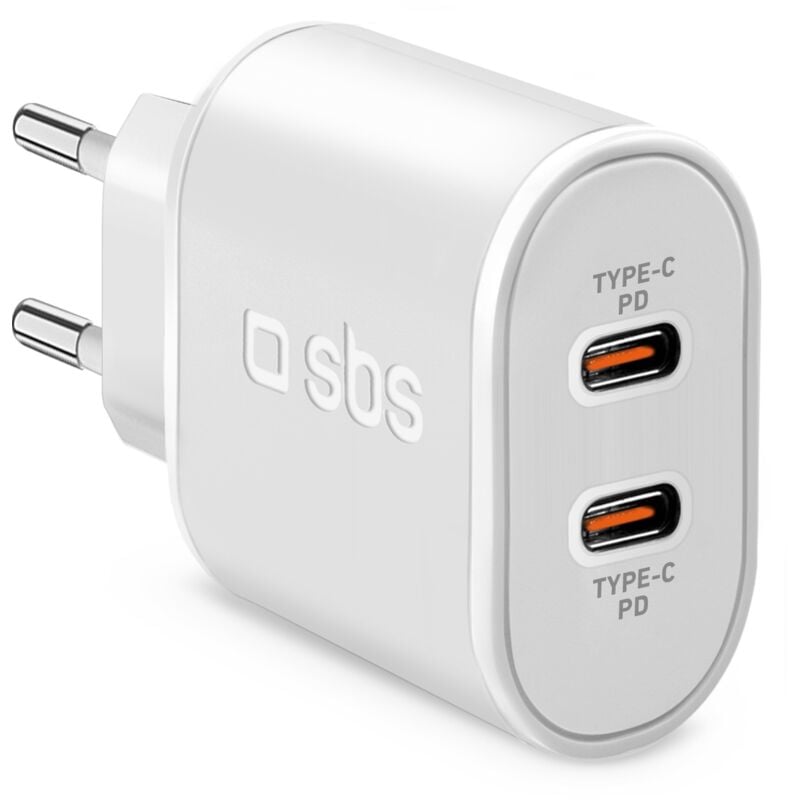 foto del prodotto sbs caricatore caricabatterie ricarica ultra rapida con due porte usb c 20 watt power delivery