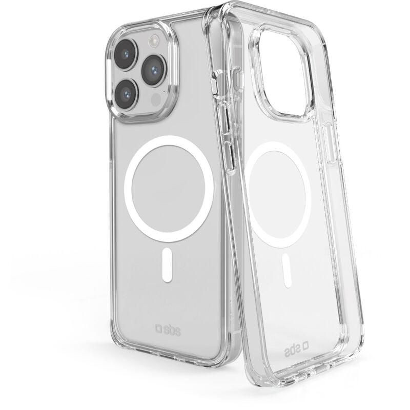 foto del prodotto sbs cover trasparente rigida compatibile con ricarica magsafe per iphone 16 pro