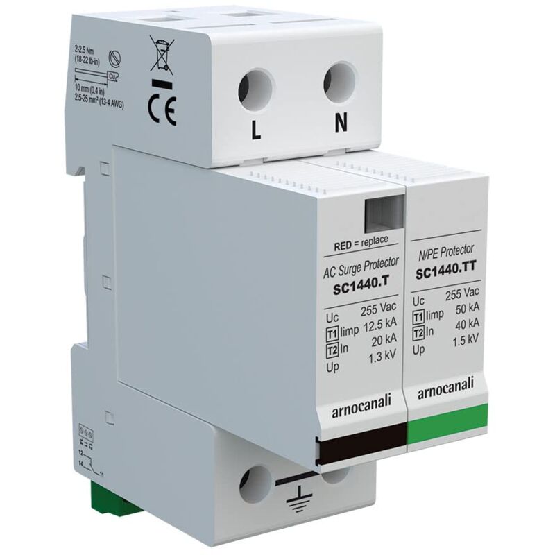 foto del prodotto sc1440.2ttf isopro scaricatore 1 1 moduli, classe di riferimento t1 t2 per reti tt tn con telesegnalamento arnocanali