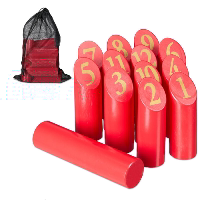 foto del prodotto scacchi vichinghi, gioco di lancio con legnetti numerati, sacchetto, per adulti e bambini, legno, rosso oro relaxdays