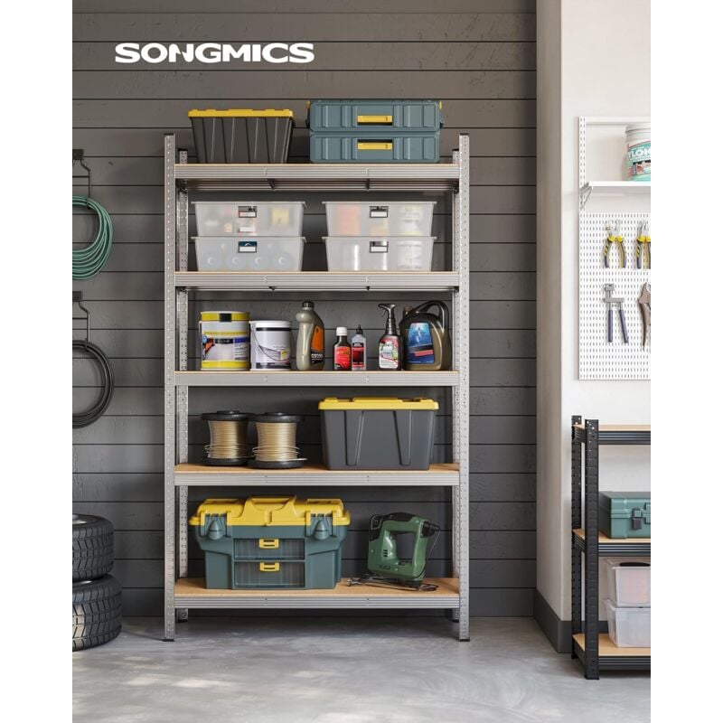 foto del prodotto scaffalatura a 5 ripiani, scaffale in acciaio, montaggio senza attrezzi, utensili, strumenti in garage, magazzino, ripostiglio, portante 875 kg, 60 x