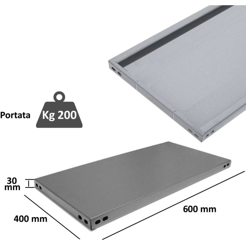 foto del prodotto scaffalatura in metallo componibile varie misure e portate tipo pesante con rinforzo - componente ripiano cm 40x60