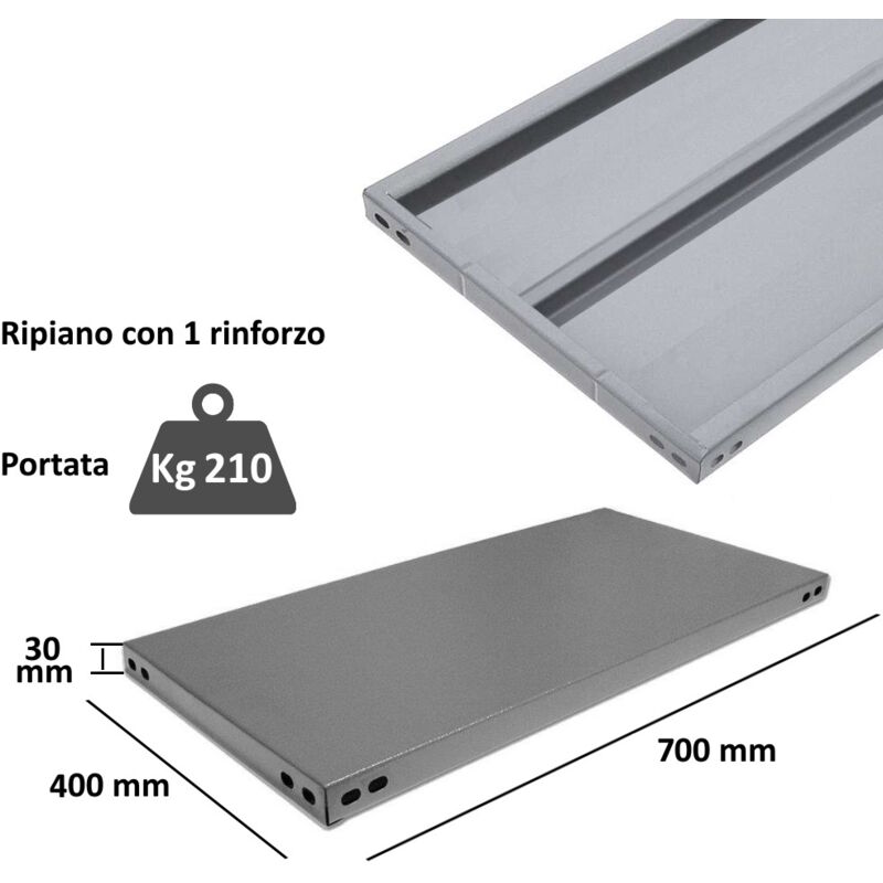 foto del prodotto scaffalatura in metallo componibile varie misure e portate tipo pesante con rinforzo - componente ripiano cm 40x70 1 rinforzo