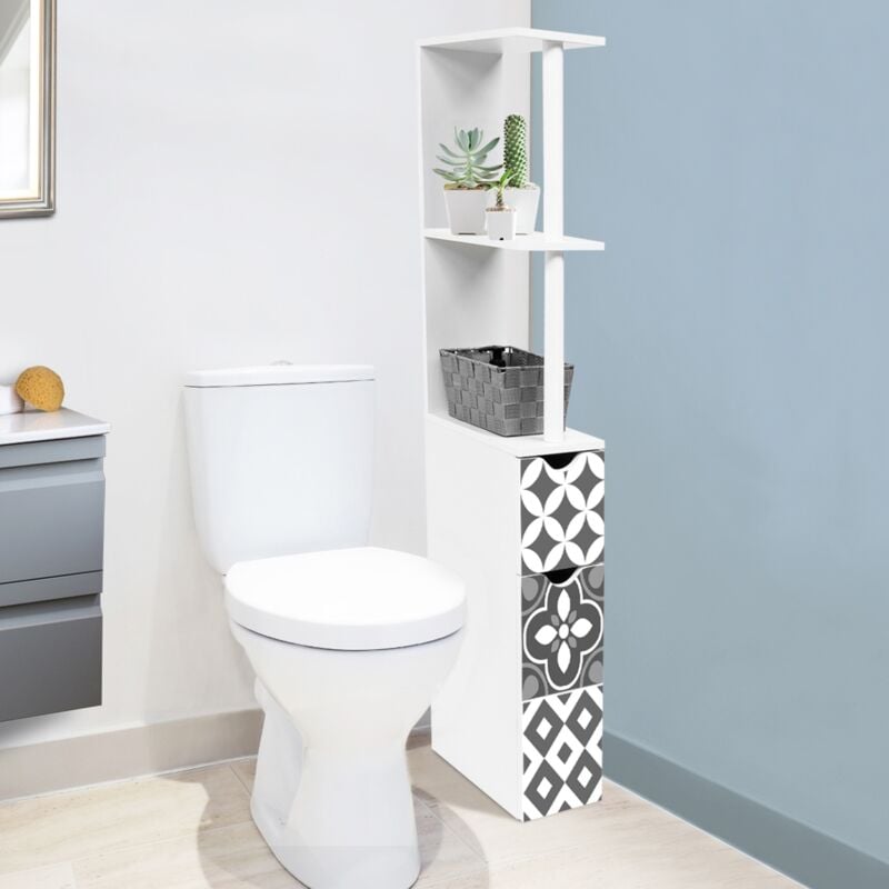 foto del prodotto scaffalatura per toilette willy a 2 ante con piastrelle in cemento grigio