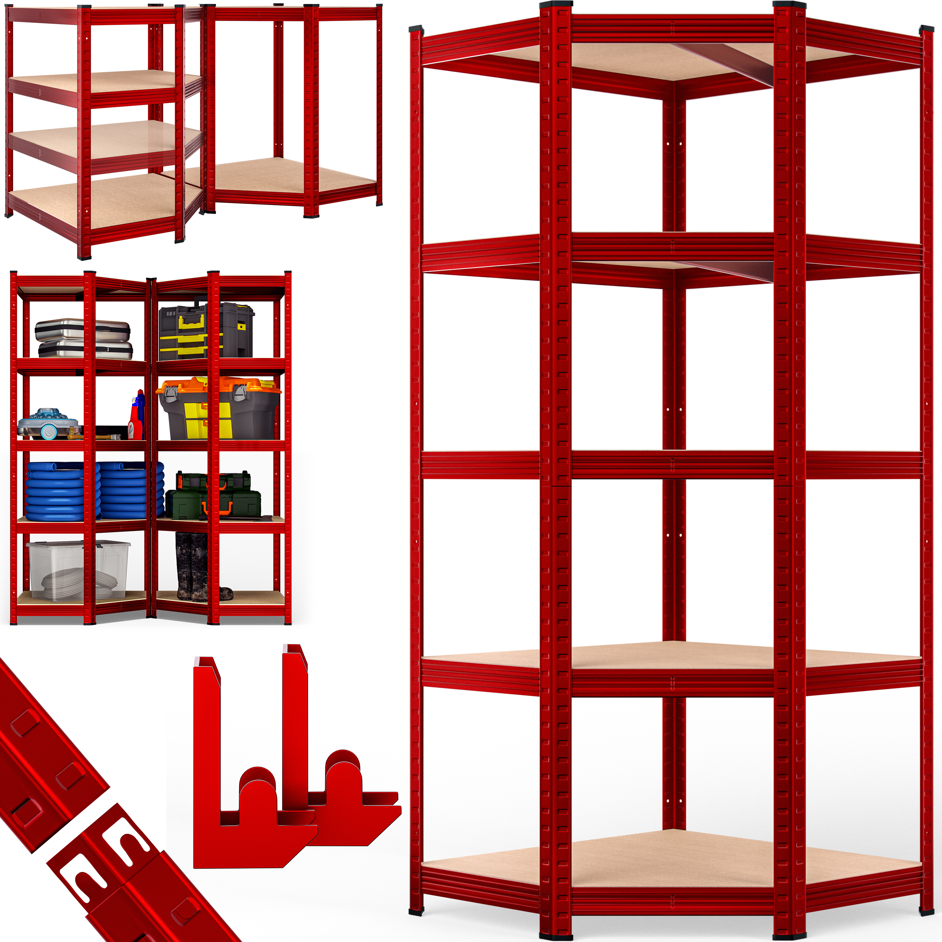 foto del prodotto scaffalature pesanti rosse 180x70x40cm zincate 875kg