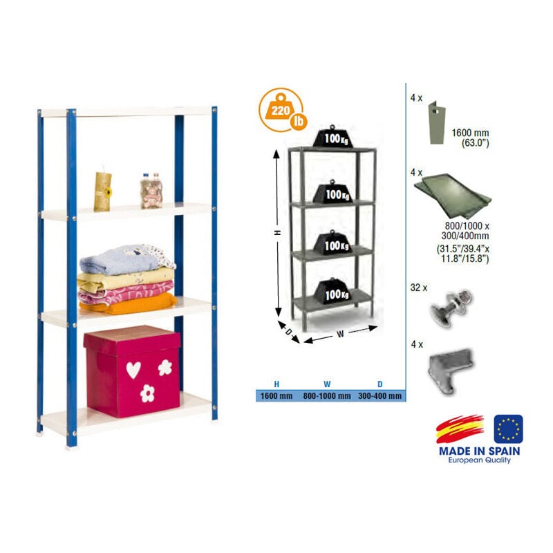 foto del prodotto scaffale 1600x800x400mm blu bianco carico 100kg colore classico mini 4 400 simonrack