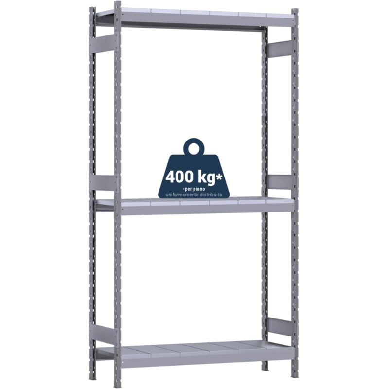 foto del prodotto scaffale 3 ripiani in metallo grima kompos grigio portata 1200 kg 186x60x240 cm
