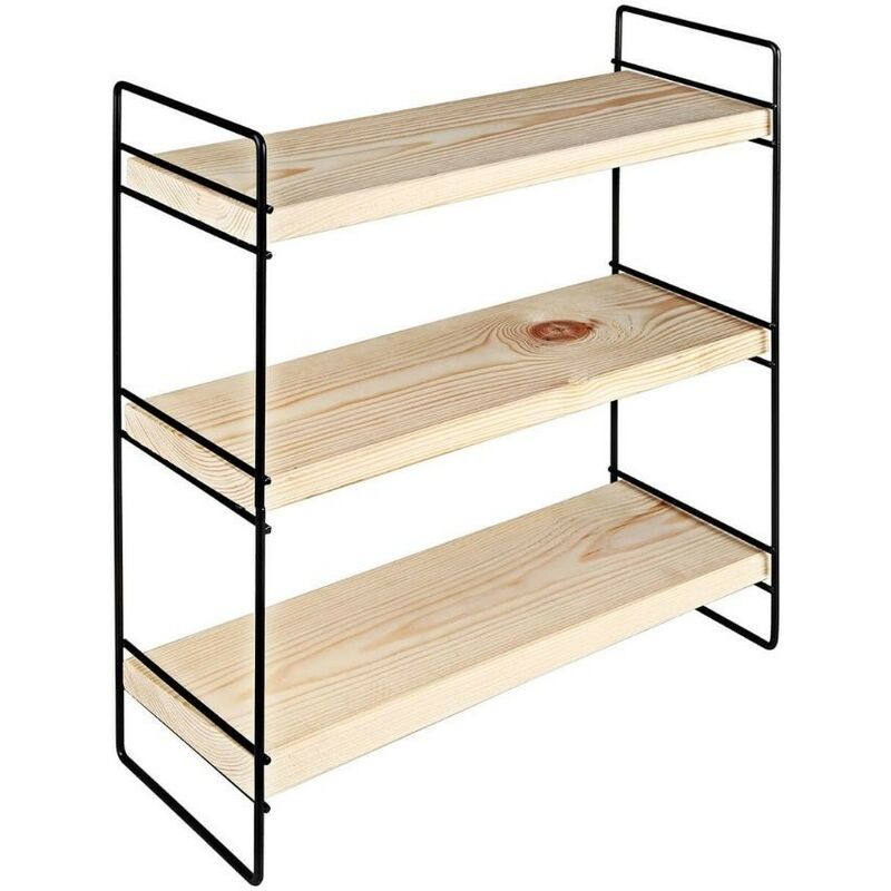 foto del prodotto scaffale 40x40 cm con tre ripiani colore legno e struttura metallo nero hobby