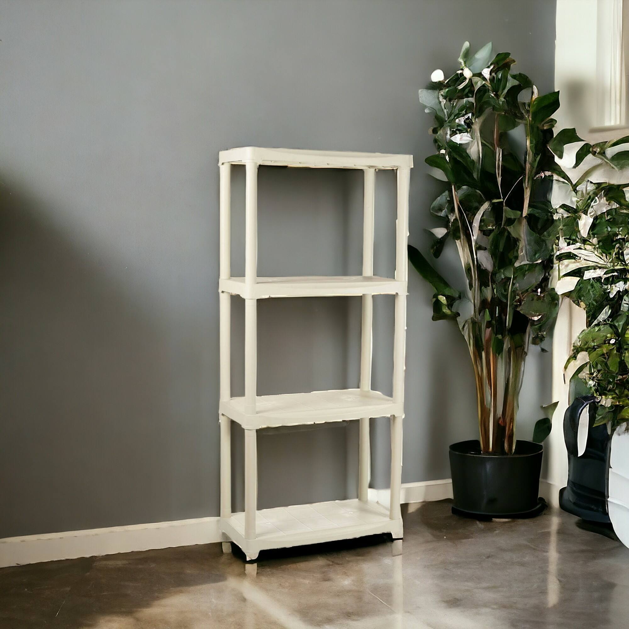 foto del prodotto scaffale a 2 ripiani in gelsomina, scaffalatura multiuso per interno o esterno, 100 made in italy, cm 60x30h133, colore grigio chiaro