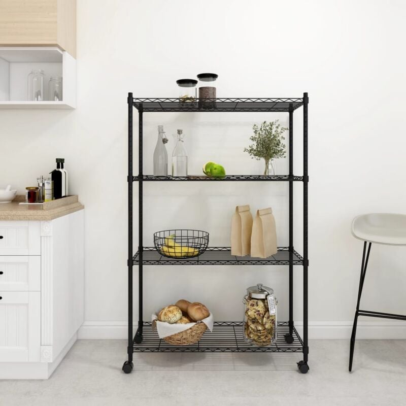 foto del prodotto scaffale a 4 livelli con ruote 90x35x142 cm nero 200 kg vidaxl
