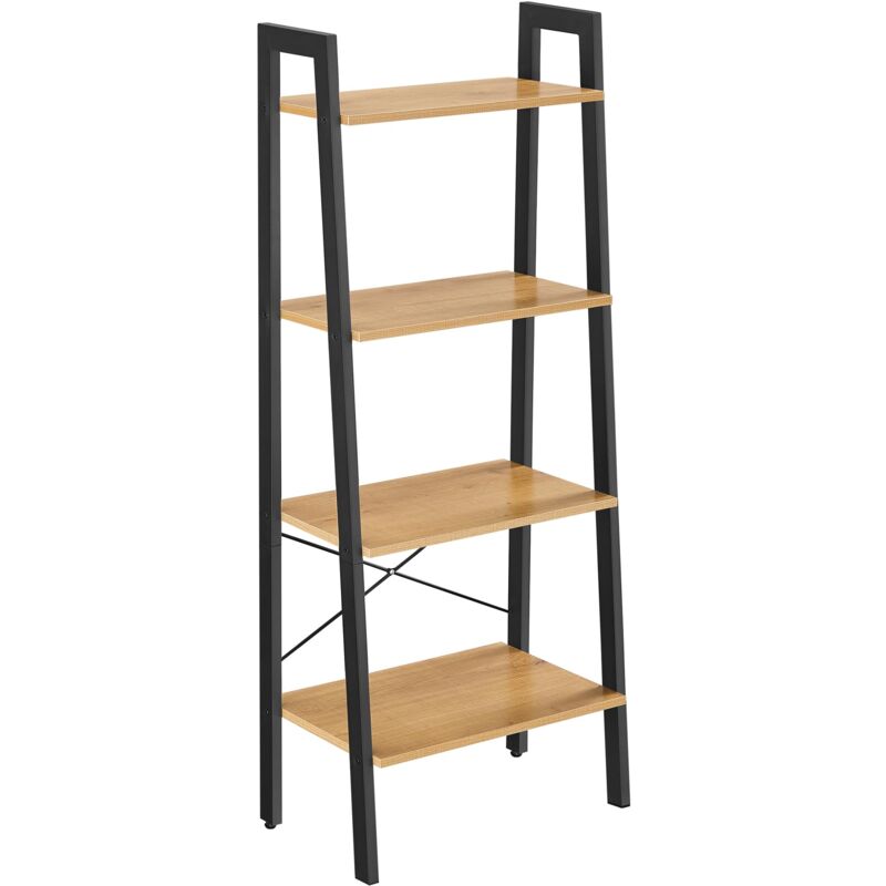 foto del prodotto scaffale a 4 livelli, libreria, per soggiorno, camera da letto, cucina, ufficio, stile industriale, struttura in acciaio, marrone miele e nero