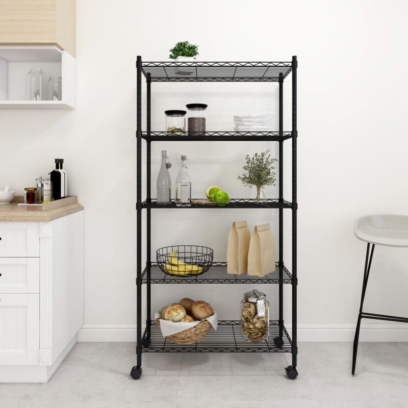 foto del prodotto scaffale a 5 livelli con ruote 75x35x155 cm nero 250 kg vidaxl